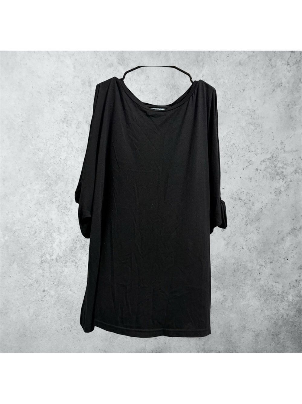 She + Sky Black Tunic Top / Dress - Cold Shoulder Style with Tie Knots size M